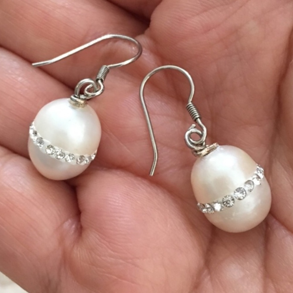 Cultured freshwater pearl 925 drop earrings